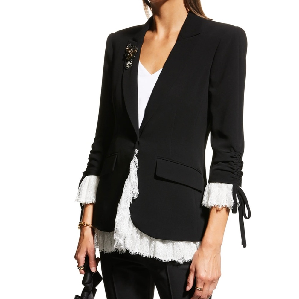 Elegant Black Women's Blazer with Lace Trim
